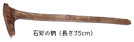 石斧の柄（長さ35センチメートル）の写真