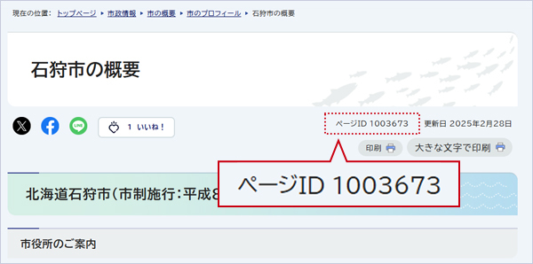 ページタイトルの下に掲載されているページIDを示した図