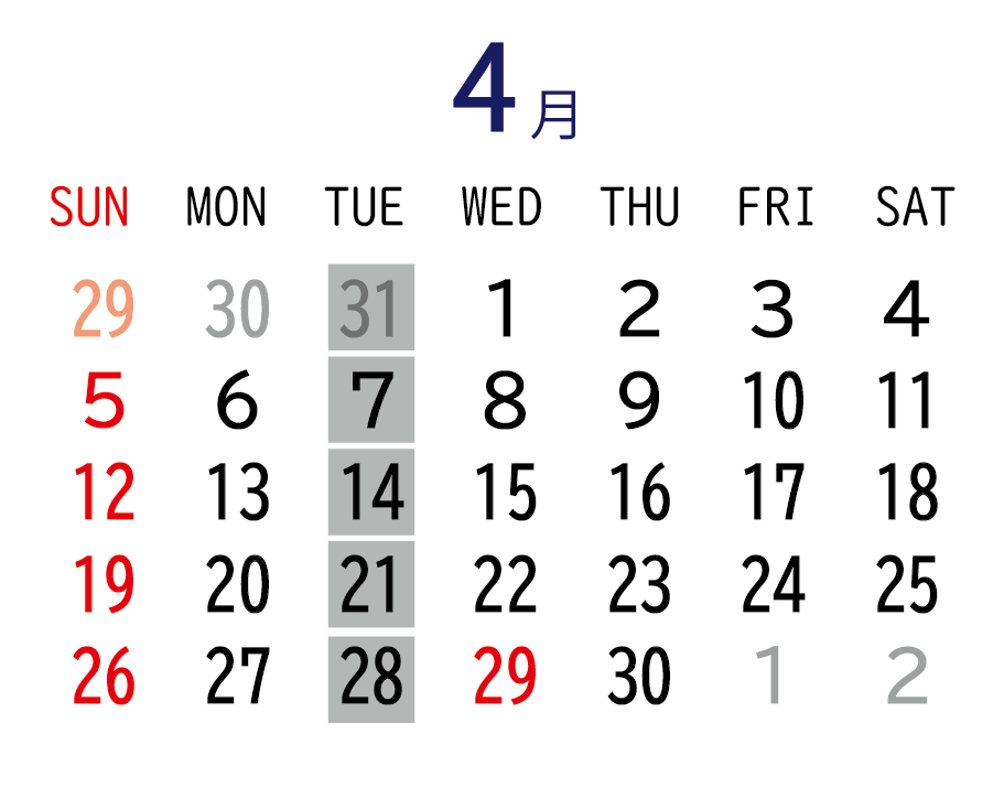 2026年04月カレンダー