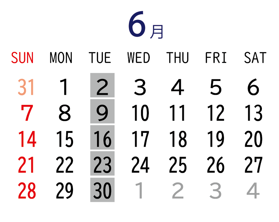 2026年06月カレンダー