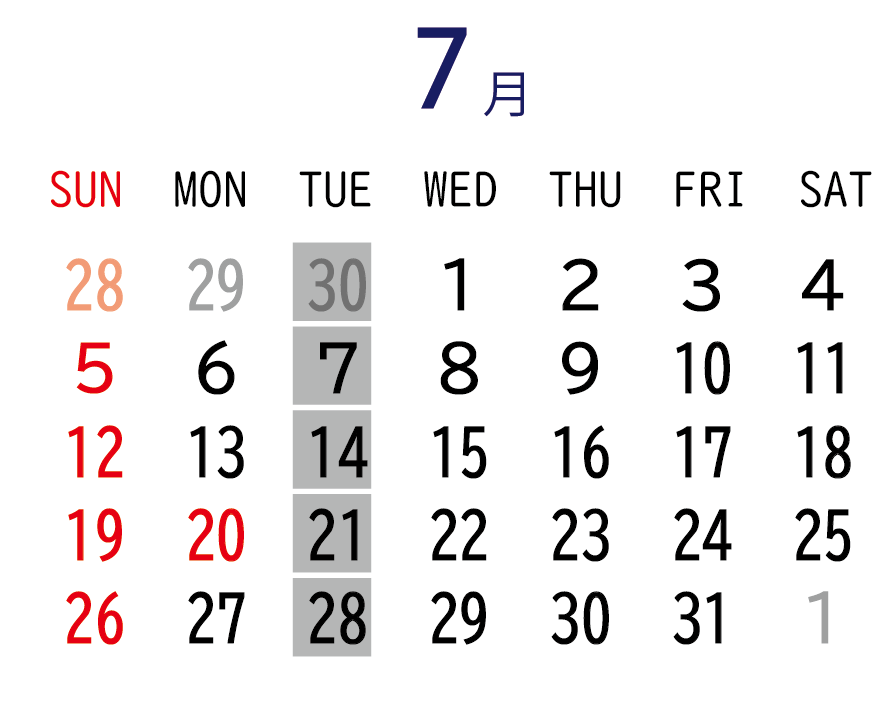 2026年06月カレンダー