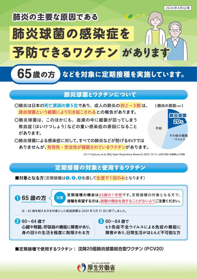 チラシ:高齢者の肺炎球菌ワクチン予防接種