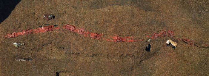 紅葉山33号遺跡出土の漆塗り弓（文様入り）