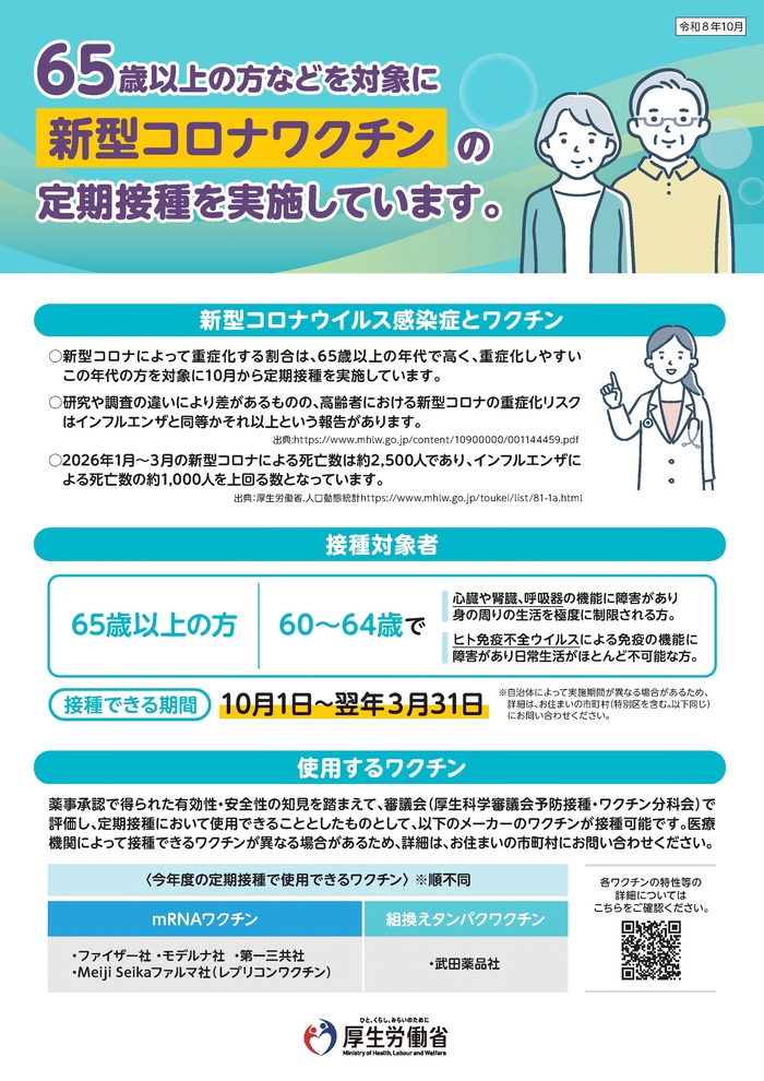 令和8年10月新型コロナワクチンの定期接種のご案内