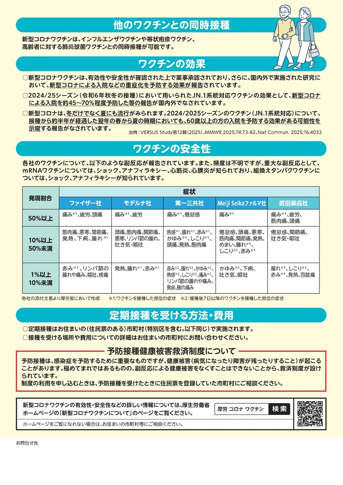 令和8年10月新型コロナワクチンの定期接種のご案内