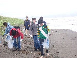 海岸ゴミ拾い活動の写真