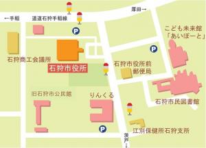 地図:市役所の周辺およびバス停の位置図